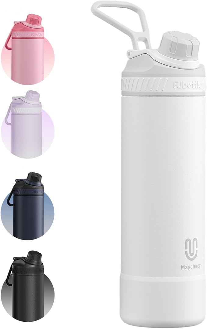 24oz Insulated Water Bottle| Double-Wall Vacuum Stainless Steel, Wide Mouth Design, Leak-Proof Reusable Bottle for Gym, Sports & Daily Hydration -White/Gray