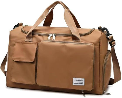 New men's and women's splash proof sports hand travel fitness shopping weekend camping overnight bags. (coffee)