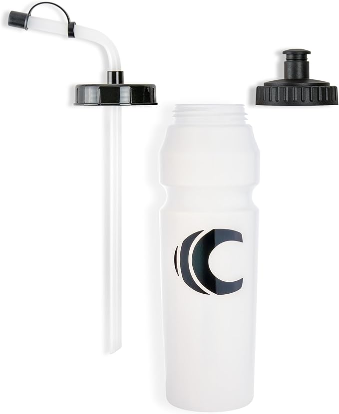 Cannon Sports 1 Liter Sports Water Bottle, BPA-Free, 34 Oz Capacity, Large Mouth, 2 lids (Straw and Squeeze), Great For Helmet Sports Such As Hockey, Lacrosse, Football, Boxing (2 Pack) (Clear)