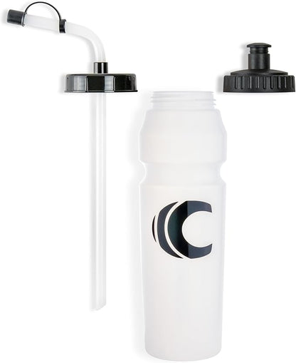 Cannon Sports 1 Liter Sports Water Bottle, BPA-Free, 34 Oz Capacity, Large Mouth, 2 lids (Straw and Squeeze), Great For Helmet Sports Such As Hockey, Lacrosse, Football, Boxing (2 Pack) (Clear)