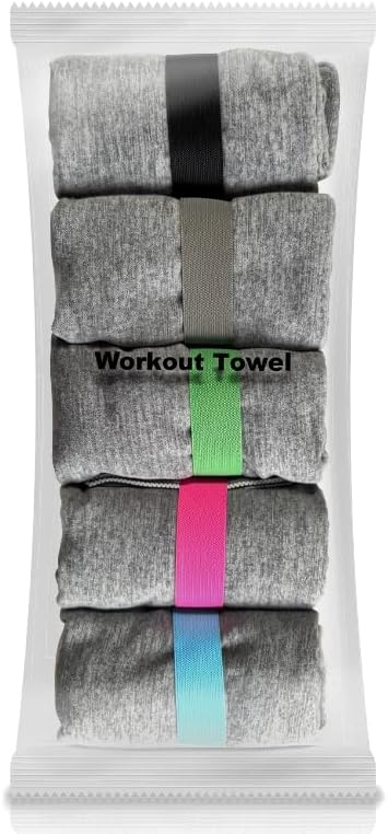 Gym Towel Pack (5) - Microfiber Workout Towels, Quick Dry, Odor Resistant, Lightweight & Compact for Gym, Yoga, Running.