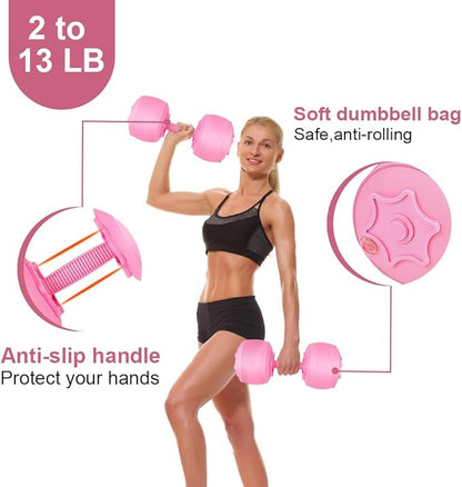 Water Filled Dumbbells Set for Women, Travel Weights Adjustable Water Dumbbells Up to 3~12 Lbs(1 pair) for Yoga Training Exercise Fitness