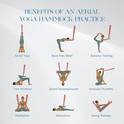 Aerial Silk Yoga Hammock & Swing for Home, Inversion Exercises, Starter Kit for All Levels - Durable with Extension Straps, Carabiners, and Pose Guide