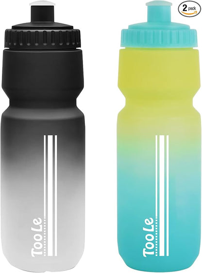 24oz Bike Water Bottle, Squeeze Water Bottle Leakproof BPA Free with Capacity Scale w/Pull Top Lid, Reusable, for Bicycle, Gym,Camping, Hiking 2 Pack