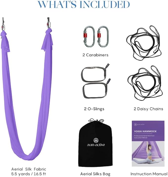 Aerial Silk Yoga Hammock & Swing for Home, Inversion Exercises, Starter Kit for All Levels - Durable with Extension Straps, Carabiners, and Pose Guide