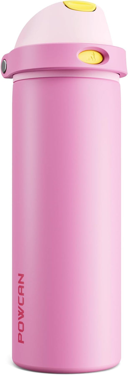 POWCAN 24 oz Steel Water Bottle: 2-in-1 Push-Button Spout & Quick-Flip Straw, Leakproof, Cold 24Hrs, Fits Car Cup Holder, Insulated Cup for Sports, Travel, School, Gift for Women, Girls (Rose Slumber)