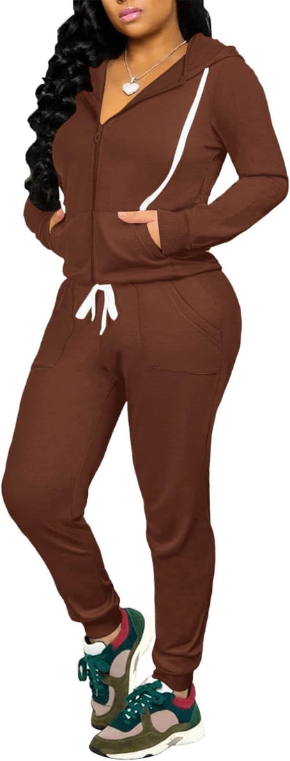 CLOCOR Track Suits for Women Set - Casual 2 Piece Outfits Sweatsuit Pocket Hoodies Long Sleeve with Patchwork Pants Set