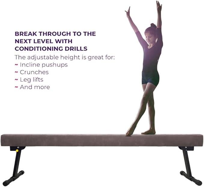 GLANT 8ft Ultrasimple Adjustable&Foldable Balance Beam,High-Low Floor Beam Suede Gymnastics Equipment,No Tool Require, Gymnastics Beam for Training&Professional HomeTraining