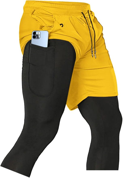 Aolesy Men's 2 in 1 Running Pants, Gym Workout Compression Pants for Men Training Athletic