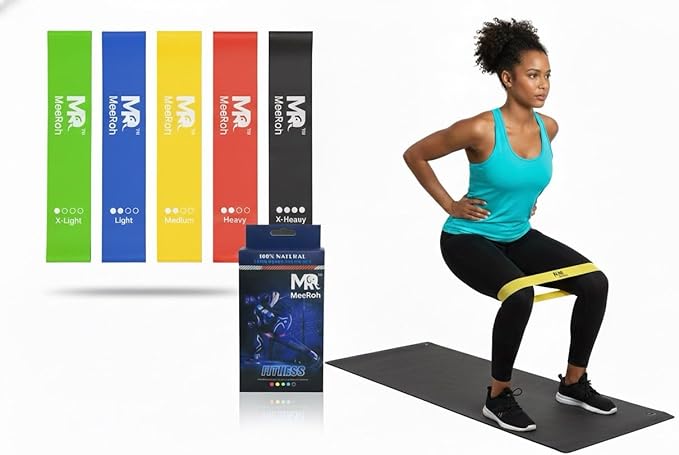 MeeRoh Mini Loop Resistance Bands Set (5 Levels) – Non-Slip Latex-Free TPE Exercise Bands – Heavy Duty Booty Bands for Legs and Glutes, Physical Therapy, Yoga & Pilates – Fitness Loops with Carry Bag