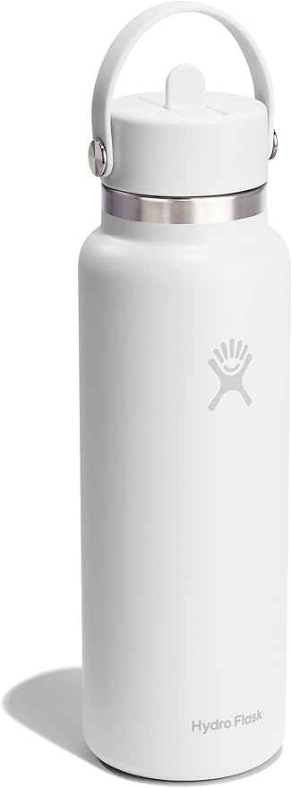 Hydro Flask Water Bottle - Insulated Stainless Steel - Wide Straw Lid, Non Spill, Leakproof in 40 Oz Tonal White