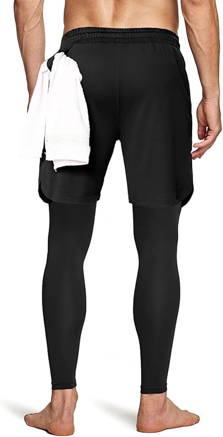 Aolesy Men's 2 in 1 Running Pants, Gym Workout Compression Pants for Men Training Athletic