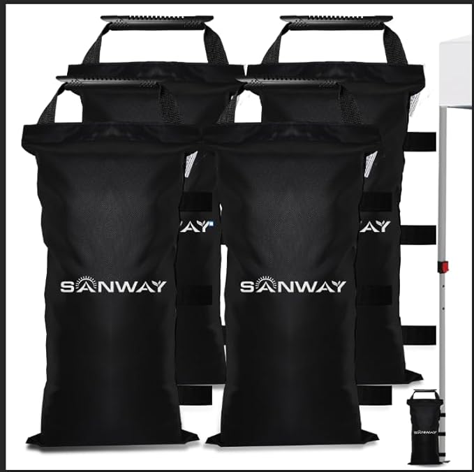 SANWAY 120 LBS (Unfilled) Sand Bags for Canopy Weights, Windproof-Portable and Durable to Secure Tents, Canopies, and Umbrellas-Black