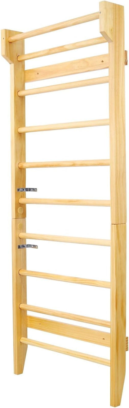 Multi-use Swedish Ladder - Gymnastics Wood Stall Bar with Wall-Mounted Pull Up Bar for Home Gym, Physical Therapy, and Versatile Workouts (76.7" x 31.5"), Natural