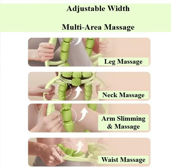 Leg Massage Roller Handheld Muscle Roller 12 Wheels Thigh Roller Deep Tissue Massage Tool for Bodybuilding Fitness Workout- Green