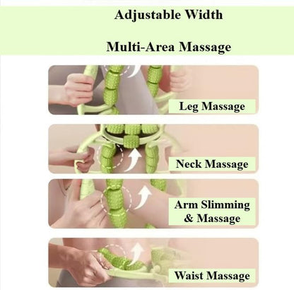 Leg Massage Roller Handheld Muscle Roller 12 Wheels Thigh Roller Deep Tissue Massage Tool for Bodybuilding Fitness Workout- Green