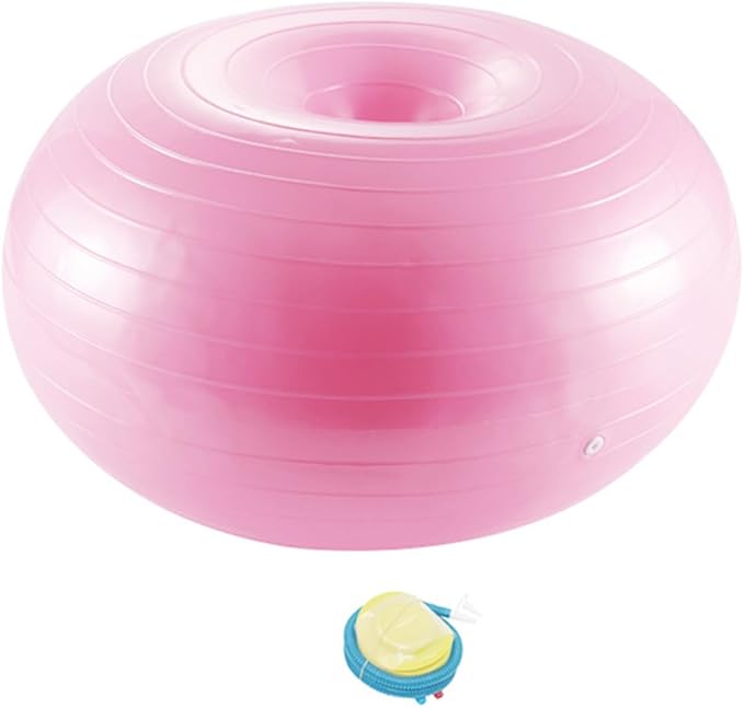 Donut Yoga Ball Inflatable Fitness Balance Trainer with Air Pump, Thickened Explosion-Proof PVC Exercise Ball for Home Workout and Stability Training, Light Pink