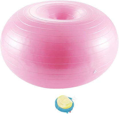 Donut Yoga Ball Inflatable Fitness Balance Trainer with Air Pump, Thickened Explosion-Proof PVC Exercise Ball for Home Workout and Stability Training, Light Pink