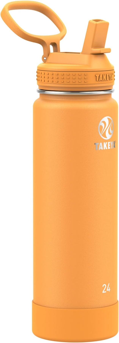 Takeya 24 oz Actives Stainless Steel Water Bottle with Straw Lid – Leakproof, Double-Wall Insulated, Keeps Drinks Cold 24 hrs/Hot 12 hrs, BPA-Free, Powder-Coated, Gym & Travel, Honeycomb