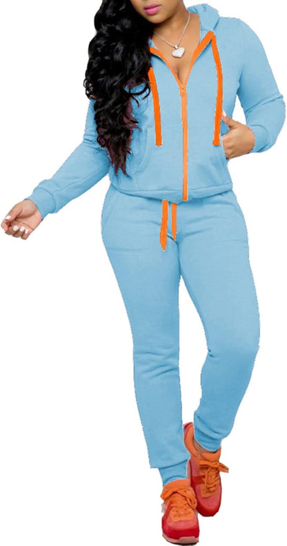 CLOCOR Track Suits for Women Set - Casual 2 Piece Outfits Sweatsuit Pocket Hoodies Long Sleeve with Patchwork Pants Set