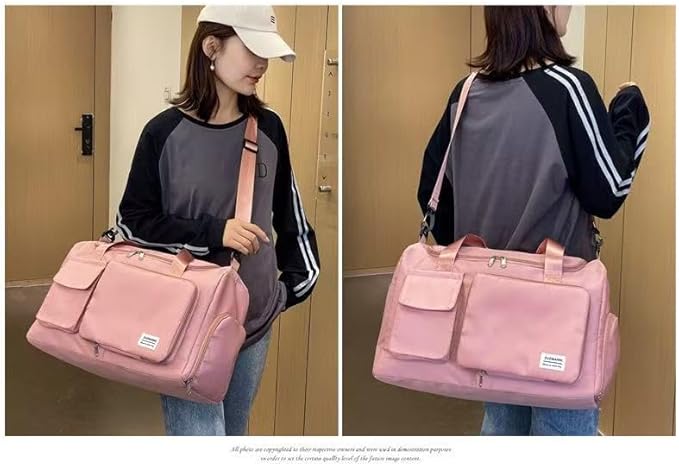 New men's and women's splash proof sports hand travel fitness shopping weekend camping overnight bags. (Pink 2)