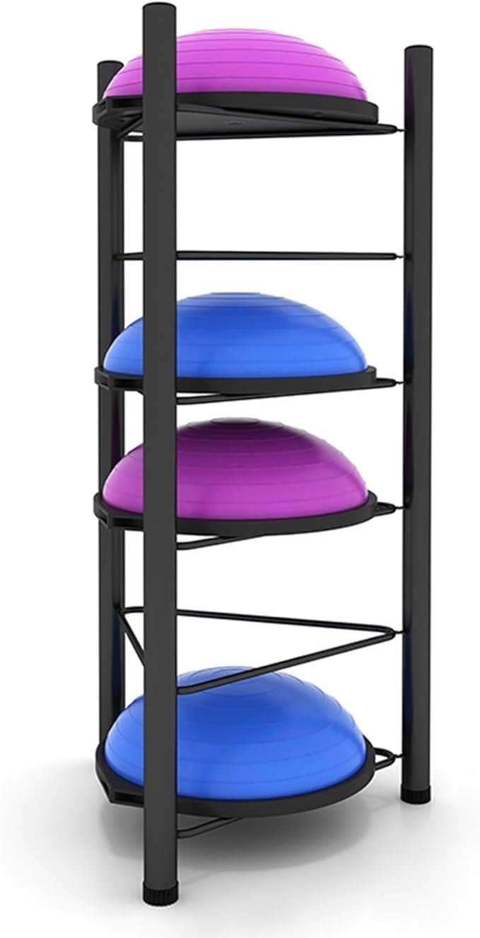 Balance Ball Half Rack 3/5/6/7 Tiers, Iron Half Exercise Balls Holder for Half Ball & Yoga Ball, Home Gym Studios Standing Half Ball Balance Trainer Shelf(Black,6 Layer - 63in)