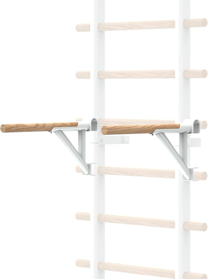 DHT Wood Stall Bar, Swedish Ladder Suspension Trainer with 9 Strategic Rods, for Home, Gym, School and Clinics, White