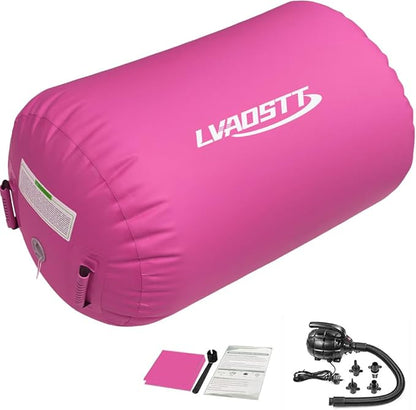 Gymnastics Tumbling Equipment Inflatable Air Roller Balance Cylinder with Pump, 0.6mm High-Density PVC, Air Barrel Trainer for Back Handspring, Cheerleading, Yoga & Gym Multiple Sizes 2.6FT–4FT Length