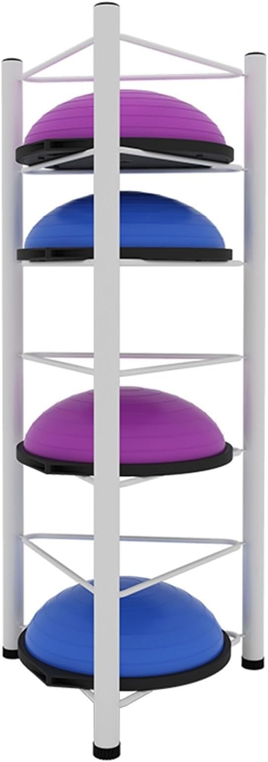 Exercise Half Balance Ball Trainer Holder Storage Rack - Home Fitness Gym Workout Equipment 3/5/6/7 Tier Floor Stand Corner Storage Organizer for Basketball Bowling Medicine Yoga Bosu Balls(White,7 la