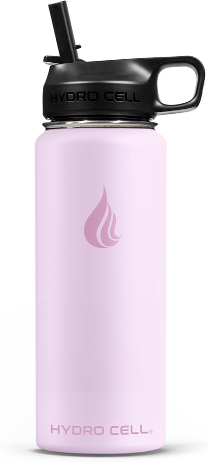 HYDRO CELL Stainless Steel Insulated Water Bottle with Straw - For Cold & Hot Drinks - Metal Vacuum Flask with Screw Cap and Modern Leakproof Sport Thermos for Adults (Pink 18oz)