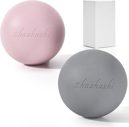 Massage Lacrosse Balls 2 Pack, Rubber Trigger Point Therapy Balls for Deep Tissue Myofascial Release, Plantar Fasciitis & Muscle Soreness Relief, Portable Pain Relief Tool (Light Pink and Grey)
