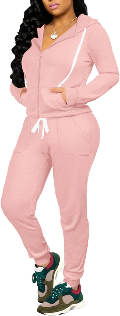 CLOCOR Track Suits for Women Set - Casual 2 Piece Outfits Sweatsuit Pocket Hoodies Long Sleeve with Patchwork Pants Set