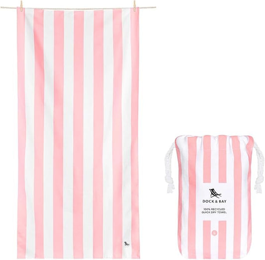 Dock & Bay Beach Towel - Quick Dry, Sand Free - Compact, Lightweight - 100% Recycled - Includes Bag - Cabana Light - Malibu Pink, Medium (130x70cm, 51x27)