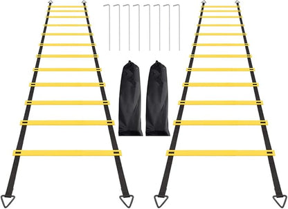 12 Rungs Agility Ladder Set, Training Ladder with Steel Stakes and Carry Bag for Soccer, Speed Fitness Feet Training