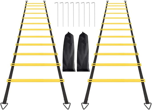 12 Rungs Agility Ladder Set, Training Ladder with Steel Stakes and Carry Bag for Soccer, Speed Fitness Feet Training