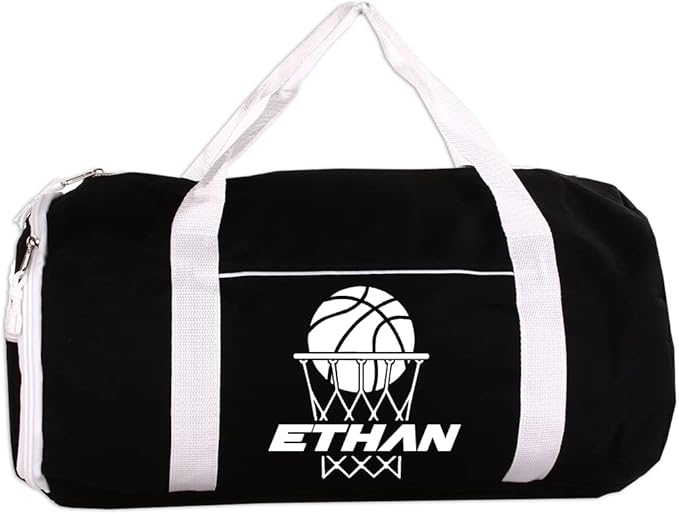 Personalized Sport/Gym Roll Duffel Bag - Basketball Black 18"