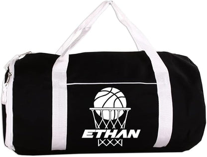 Personalized Sport/Gym Roll Duffel Bag - Basketball Black 18"