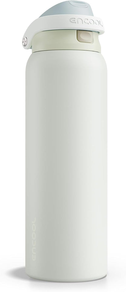 ENCOOL Leakproof Insulated Water Bottle with Straw Dual-Sip Water Bottle Bag-Safe Design for Work, Commute & Gym – Keeps Drinks Cold All Day, 40 oz, Cloud-Hill White