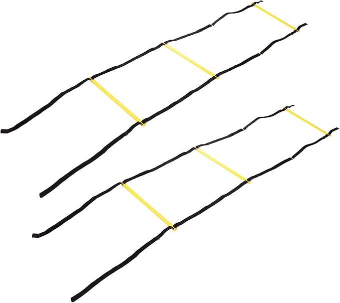 Restokki 2PCS 4 Rung Rope Ladder Speed Training Footwork Ladder with Carry Bag for Football Basketball 2m Black Rope Yellow Rung