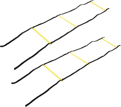 Restokki 2PCS 4 Rung Rope Ladder Speed Training Footwork Ladder with Carry Bag for Football Basketball 2m Black Rope Yellow Rung