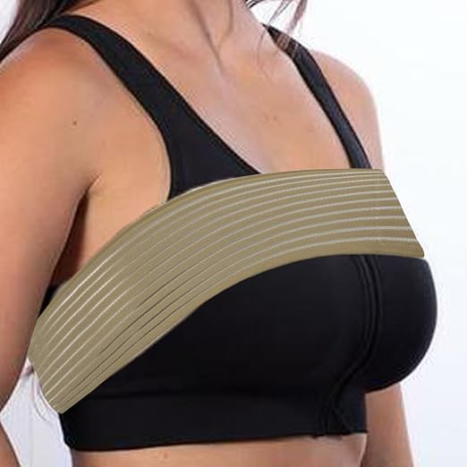 Post Surgery Breast Implant Stabilizer and Chest Compression Support Band, Breast Augmentation and Reduction Strap Bandage, One Size Fit Most (Beige)