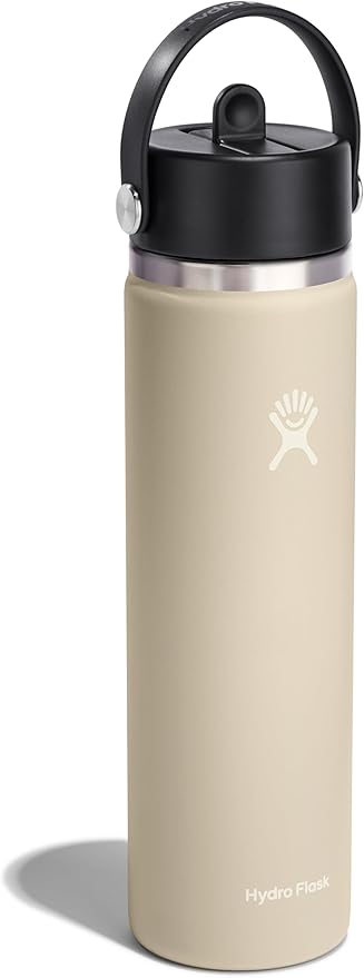 Hydro Flask Water Bottle - Insulated Stainless Steel - Wide Straw Lid, Non Spill, Leakproof in 24 Oz Oat Tan