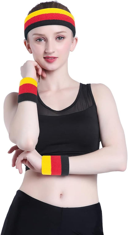 ONUPGO Sweatband Set Sports Headband Wristband Set Sweatbands Terry Cloth Wristband Wrist Sweatband Headbands Moisture Wicking Sweat Absorbing Head Band