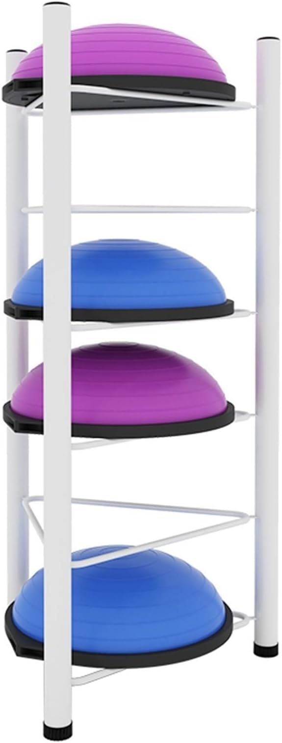 Balance Ball Half Rack 3/5/6/7 Tiers, Iron Half Exercise Balls Holder for Half Ball & Yoga Ball, Home Gym Studios Standing Half Ball Balance Trainer Shelf(White,6 Layer - 63in)