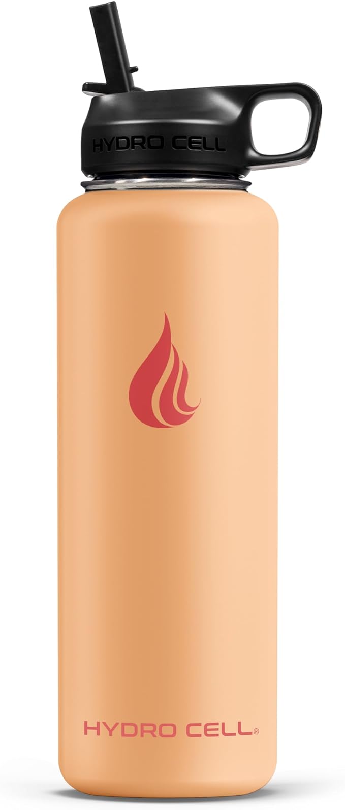 HYDRO CELL Stainless Steel Insulated Water Bottle with Straw - For Cold & Hot Drinks - Metal Vacuum Flask with Screw Cap and Modern Leakproof Sport Thermos for Adults (Peach 40oz)
