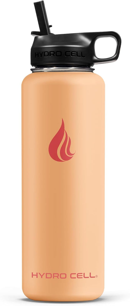 HYDRO CELL Stainless Steel Insulated Water Bottle with Straw - For Cold & Hot Drinks - Metal Vacuum Flask with Screw Cap and Modern Leakproof Sport Thermos for Adults (Peach 40oz)