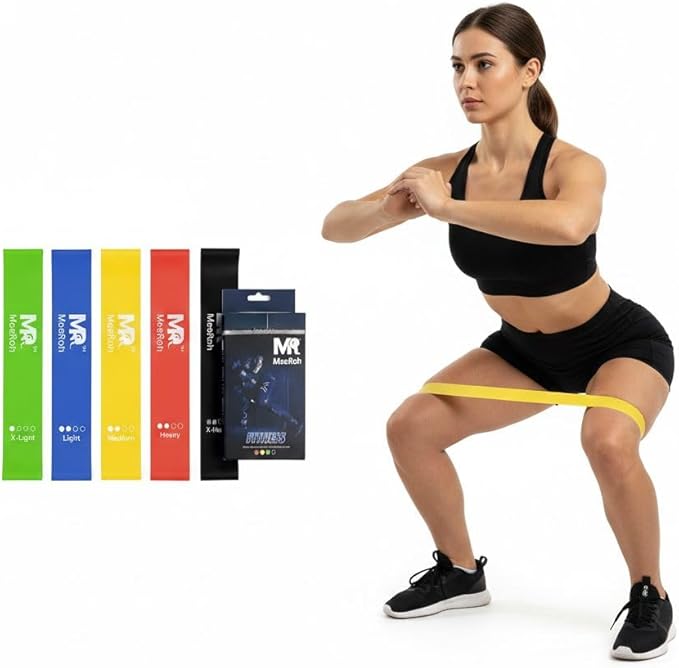 MeeRoh Mini Loop Resistance Bands Set (5 Levels) – Non-Slip Latex-Free TPE Exercise Bands – Heavy Duty Booty Bands for Legs and Glutes, Physical Therapy, Yoga & Pilates – Fitness Loops with Carry Bag