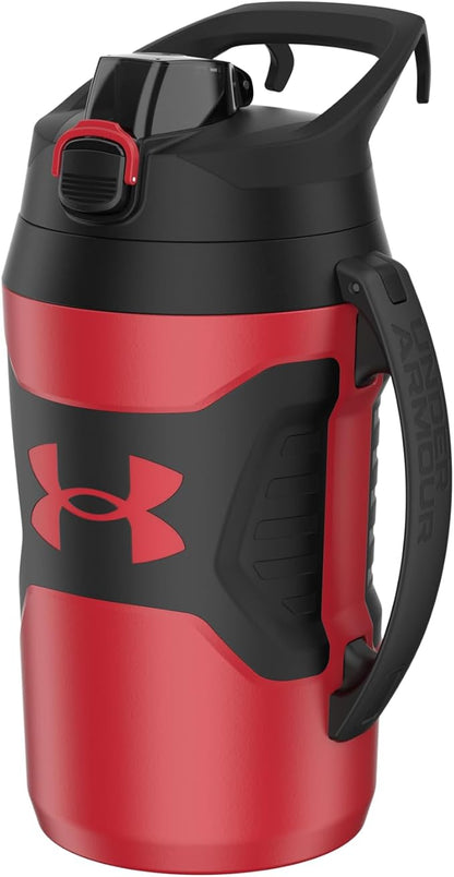 Under Armour Half Gallon Water Bottle Insulated, 64oz Insulated Water Bottle with Handle, Fence Hook, Leak Resistant, for Baseball, Football & More, Red/Black