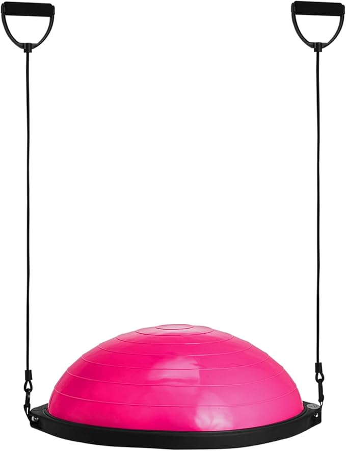 VEVOR Half Exercise Ball Trainer, 23/26 inch Balance Ball Trainer, 1500lbs Capacity Stability Ball, Yoga Ball with Resistance Bands & Foot Pump, Strength Fitness Ball for Home Gym Full Body Workout