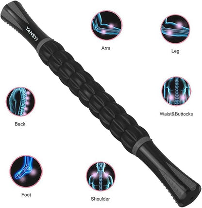 YANSYI Deep Tissue Massage Stick Professional Muscle Recovery Roller - 9-Roller for Post-Workout Soreness, Leg & Back Pain Relief - Portable Physio Tool for Athletes (Gray)